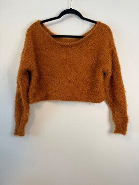 Forever 21 Orange Rust Fuzzy Eyelash Cropped Sweater Size S